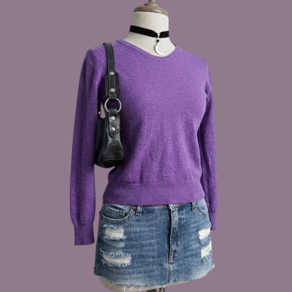 Robert Talbott Purple Merino Wool Silk V-Neck Sweater Made in Italy SMALL